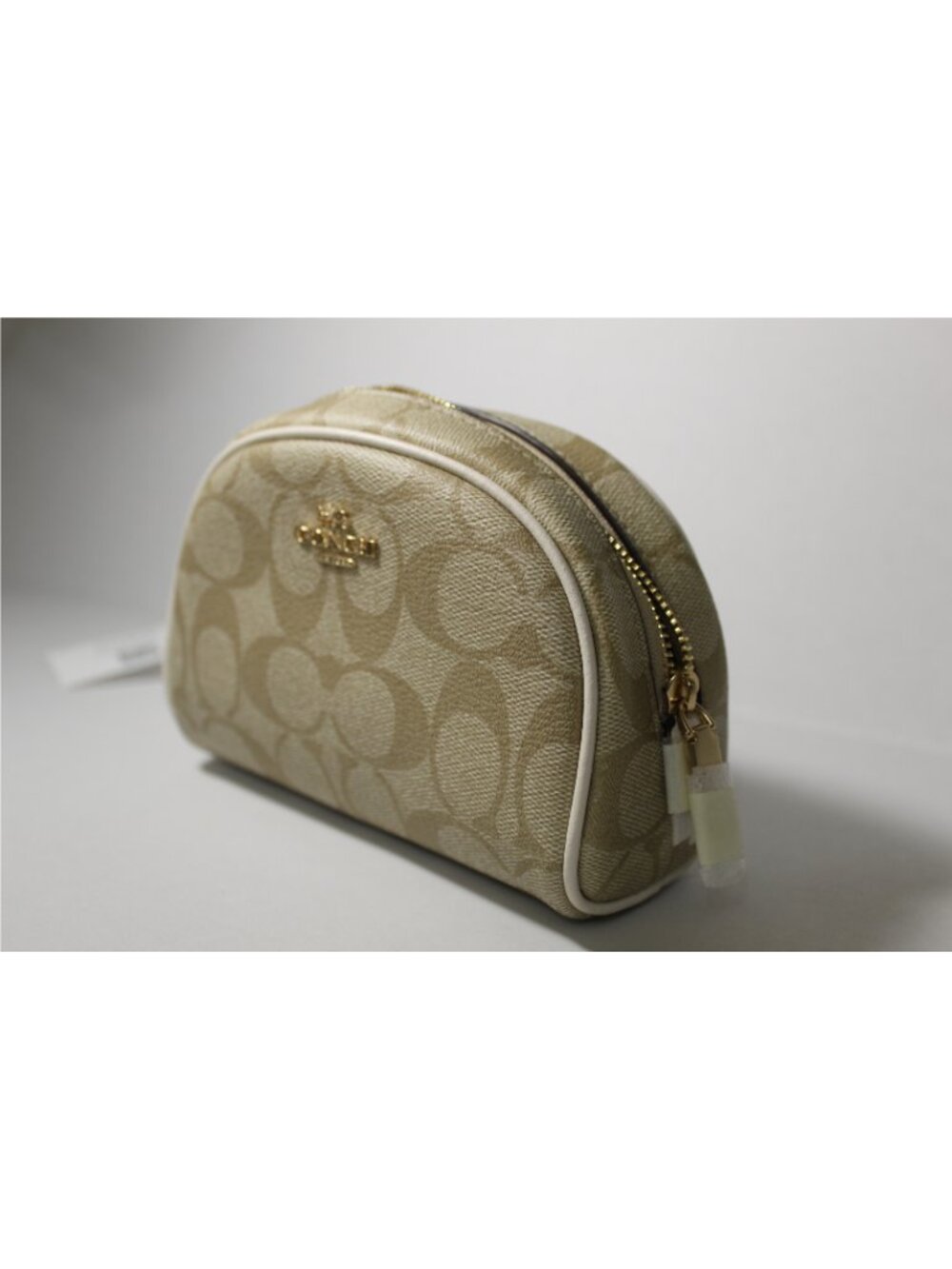 Coach Dome Cosmetic Case Signature Canvas Tan Khaki Chalk Makeup Bag CA825 - Picture 3 of 6